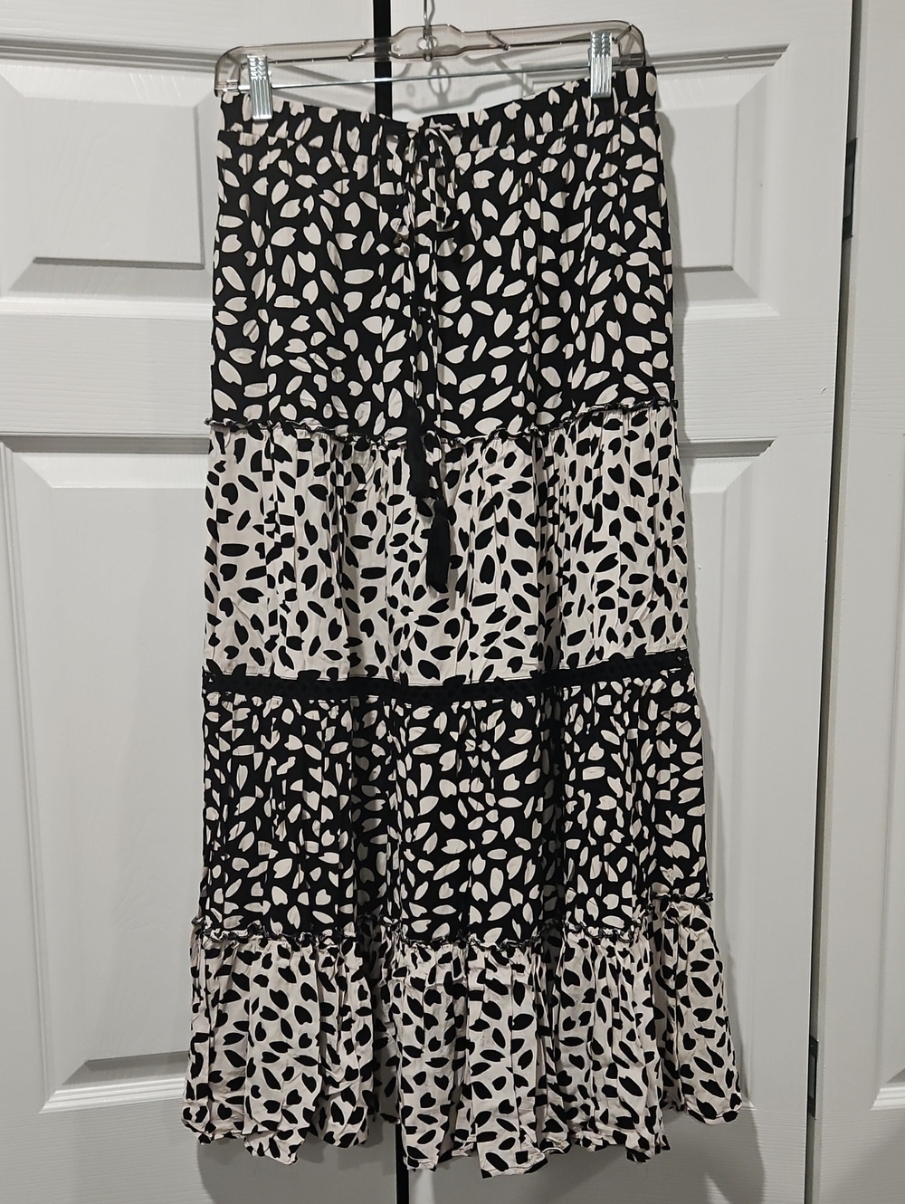 Solitaire Black and Cream Tiered Maxi Skirt